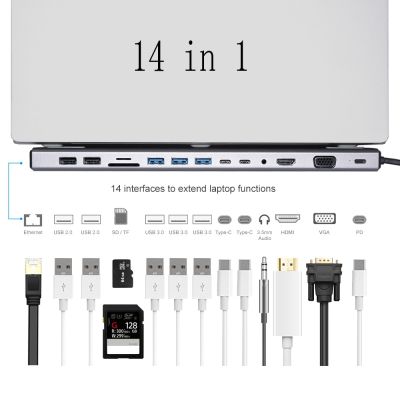 4/5/9/14-In-1 Type C ด็อค USB C ฮับแยก3.0ตัวแปลงแบบหลายพอร์ต4K HDMI RJ45 Sd/tf VGA HDMI PD สำหรับแล็ปทอปแมคบุ๊ค iPad Xiaomi Feona