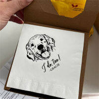 50Pcs Custom Illustrated Dog ผ้าเช็ดปากแต่งงาน,อาบน้ำเจ้าสาว,งานเลี้ยงหมั้น,ผ้าเช็ดปากบาร์แบบกำหนดเอง,ผ้าเช็ดปากสำหรับสัตว์เลี้ยงที่กำหนดเอง