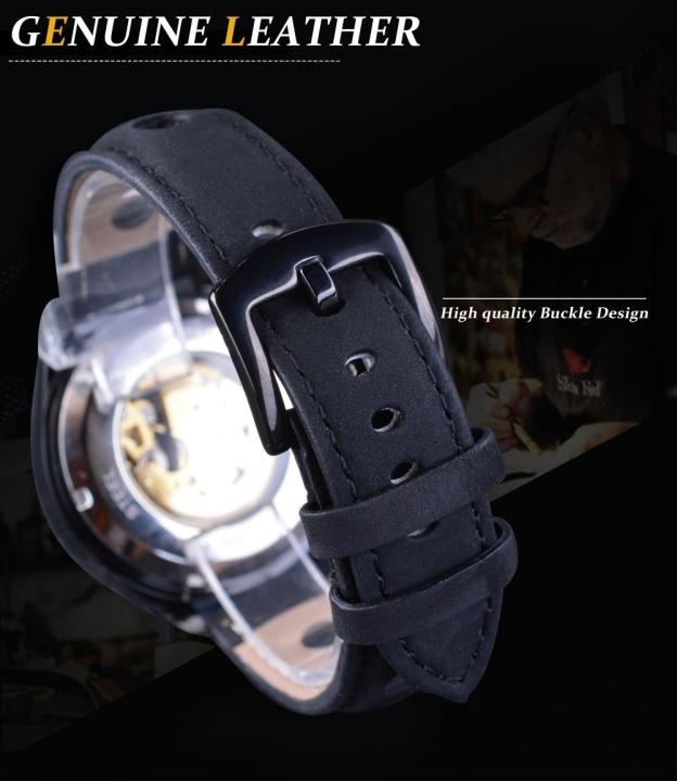 forxining-นาฬิกานาฬิกาข้อมือทหารคาวบอยตะวันตกนาฬิกาบุรุษเคสหนังแท้ทองนาฬิกาโครงอัตโนมัติหรู