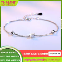 YHAMNI ใหม่อินเทรนด์สีขาวทิเบตสร้อยข้อมือเงินรอบลูกปัดบล็อก Charms สร้อยข้อมือผู้หญิงแฟชั่นเครื่องประดับ