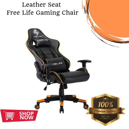 NQs Free Life Gaming Chair Full Leather Seat with Lumbar Cushion Gaming