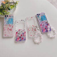 JieHui สำหรับ Samsung Z Flip5 Peach Blossom ดอกไม้สีม่วงขนาดเล็กแฟชั่นเคสโทรศัพท์