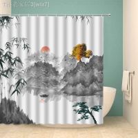 【CW】₪▤♕  Asian Shower Curtains Mountain Chinese Ink Painting Scenery Fabric with Hooks