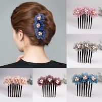 Flower coil hair silk yarn insert comb headdress adult lady pearl hair accessories hairpin seven-tooth hair comb