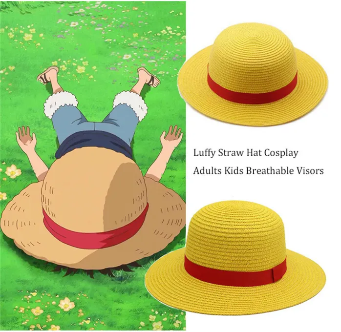 ariarly Straw Hat,Luffy Straw Hat with String Pirate Hat Anime Cosplay  Costume Straw Hat Sun Hat for Kids Adults : : Moda