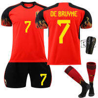 [ในสต็อก] NO.7 Kevin De Bruynes NO.9 Romelu Lukakus ผู้ชายเด็กแขนสั้นเสื้อยืดกางเกงขาสั้นเสื้อฟุตบอล2223 Belgisch Dollnew Home 2022 World Cup Training Jersey ชุด