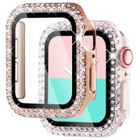 ZZOOI Bling Glass+Cover For Apple Watch case 41mm 45mm 40mm 44mm 42mm 38mm Diamond bumper+Screen Protector iWatch series 7 3 4 5 6 SE
