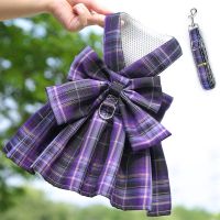 【LZ】 Bow Dog Collar Harness Skirt Vest Clothes Pet Dog Dress Up Harness Clothing with Lead Leash Breast Strap Traction Rope Collars