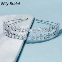 Efily Fashion Cubic Zirconia Headbands for Women Hair Accessories Silver Color Crown Wedding Bridal Hair Jewelry Headpiece Gift