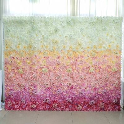 [AYIQ Flower Shop] ตกแต่งดอกไม้ผนัง Backdorop ไล่โทนสีสีชมพูสีม่วงตกแต่งดอกไม้ประดิษฐ์ผนังงานแต่งงานดอกไม้ผนังที่กำหนดเอง