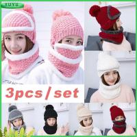 YUYU 3pcs Knitted s And Scarves Winter Warm Hat Scarf Set Snow Ski Cap Beanie