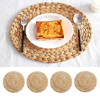 1Pc Natural Water Gourd Woven Placemat Round Woven Rattan Table Mat Water Gourd Placemat Round Pad Woven Green Tropical WeddingF