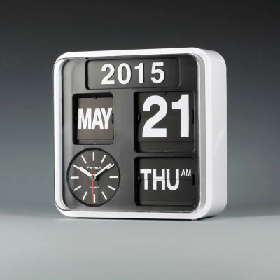 นาฬิกา Flip Clock AD-650 ขอบขาวหน้าดำ
