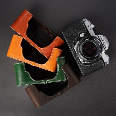 มือทำ Cowhide ซองหนังแท้เคสสำหรับ Pentax K2 LX MX ซูเปอร์ A กระเป๋ากล้องกรณีกึ่งเปลือกฐาน