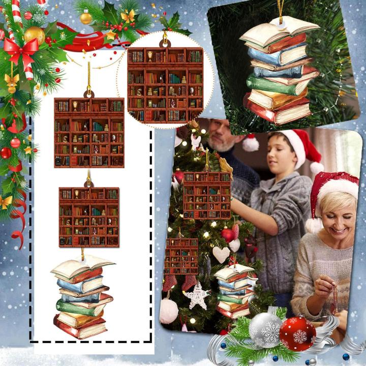 Bookshelf Decoration Pendant Reader Gift Bookworm Christmas Tree ...