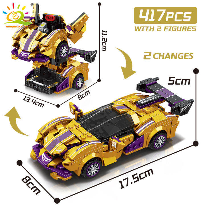 ใหม่-huiqibao-one-step-transfrom-racing-รถรุ่น-building-blocks-2in1หุ่นยนต์-mecha-creative-อิฐชุดเด็กของเล่นสำหรับเด็กเกม