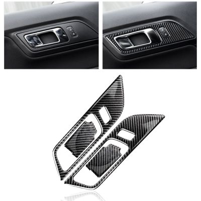 ☈♚ 2/4pcs For Ford Mustang Car Interior Door Handles Door Bowl Decor Cover Trim Stickers Auto Accessories Real Carbon Fiber
