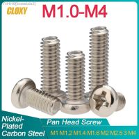 ۞ 20-500pcs M1 M1.2 M1.4 M1.6 m1.7 M2 M2.5 M2.6 M3 M3.5 M4 Nickel Plated Carbon Steel Cross Phillips Round Pan Head Screw Bolt