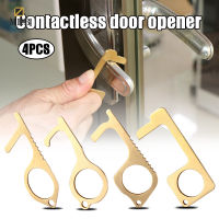 4pcs Brass Door Opener Tool Handheld Keychain Tool Non-Contact Safety Door Opener Smart Key Tool