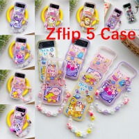 สำหรับ Samsung Galaxy Z Z Flip 5 Z เคสโทรศัพท์พับได้ Flip4ฝาหลัง Z-Flip3การ์ตูนสุนัข KT อะนิเมะแมวพร้อมสร้อยข้อมือรูปคลื่นเคสโทรศัพท์เป็นคู่น่ารักช็อก Proo