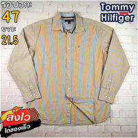 Tommy Hilfiger®แท้ อก 47 เสื้อเชิ้ตผู้ชาย ทอมมี่ ฮิลฟิกเกอร์ สีน้ำตาล เสื้อแขนยาว เนื้อผ้าดี