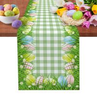 【LZ】✼❁✢  Easter Eggs Green Plaid Dining Table Runner Country Decor Anti-stain Table Runner for Dining Table Washable Table Cover