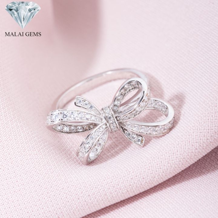 malai-gems-แหวนโบว์-แหวนเพชร-เงินแท้-925-เคลือบทองคำขาว-ประดับเพชรสวิส-cz-รุ่น-221-r17193-แถมกล่อง-แหวนเงินแท้-แหวนเงิน-แหวน