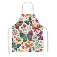 Butterfly Pattern Linen Hand Wipe Sleeveless Waist Apron Adult Children Home Decoration Apron Kitchen Cooking Accessories Mandil Aprons