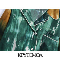 KPYTOMOA Women 2021 Fashion With Pockets Tie-Dye Print Loose Blouses Vintage Long Sleeve Button-up Female Shirts Chic Tops