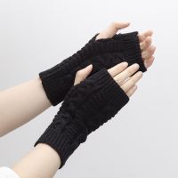 Knitted Fingerless Gloves Hand Warmer Short Arm Sleeve Color Mittens Soft Female