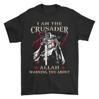 เสื้อยืดผ้าฝ้ายพิมพ์ลายขายดี เสื้อยืด คอกลม ผ้าฝ้าย พิมพ์ลายอัศวินคริสเตียน Im The Crusader Allah Warn You สําหรับผู้ชา