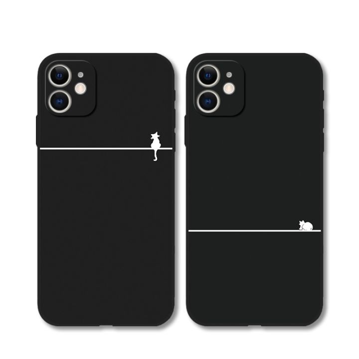 simple-line-cat-cute-cartoon-for-iphone-13-14-pro-max-12-mini-11-pro-xs-max-xr-se2-6s-7-8-plus-x-case-lovely-black-cover