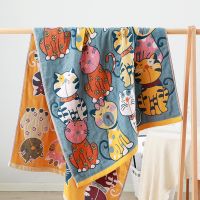 【jw】﹉  Junwell Soft Cotton Muslin Large Absorbent Cartoon Kids Blanket - Beach Use