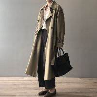 Single Breasted Belted Long Trench Coat สีเทาสีกากีฤดูใบไม้ร่วงกลับกันฝน Casual Oversized Coat For Women