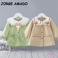 2022 New Spring Kids Girls Coat Coffee Avocado Green Turn-down Collar Single Breasted Cotton Jacket Kids Casual Outwear E9126