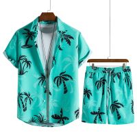 ? Summer Beach Wind Loose Shirt Hawaiian Casual Shorts Set Mens Printed Two-piece Set