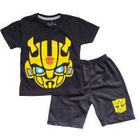 Multicolor Transformer Graphic Printed Round Neck Cotton Combed 30Ss Tshirt with Baby Terry Short Pants Terno Size 2t 4t 6t 8t 10t for Kids Boy