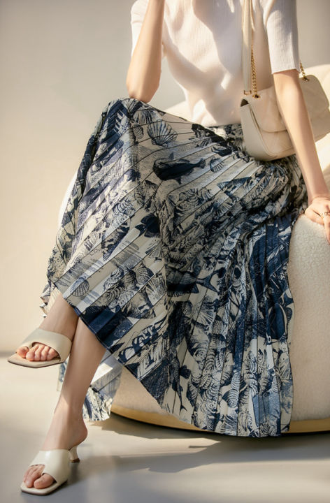 hand-painted-printing-flexible-not-picking-people-retro-elegance-slimming-light-pleated-skirt-2023-spring-and-summer