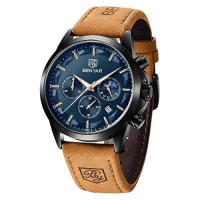 BY BENYAR Mens Watches Waterproof Sport Military Watch for Men Multifunction Chronograph Black Fashion Quartz Wristwatches Calendar with Leather Strap Brown-black blue