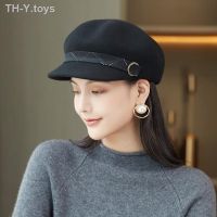 Y.toys ฤดูใบไม้ร่วงและฤดูหนาวผู้หญิงสีทึบหมวกแปดเหลี่ยม ผ้าขนสัตว์ Newsboy หมวก