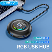 ORICO RGB USB C HUB 4พอร์ต3.0 5Gbps ตัวแยก USB ที่พ้วง USB ที่มีอะแดปเตอร์ OTG บางชนิด C สำหรับพีซี Macbook Pro Lenovo HDD