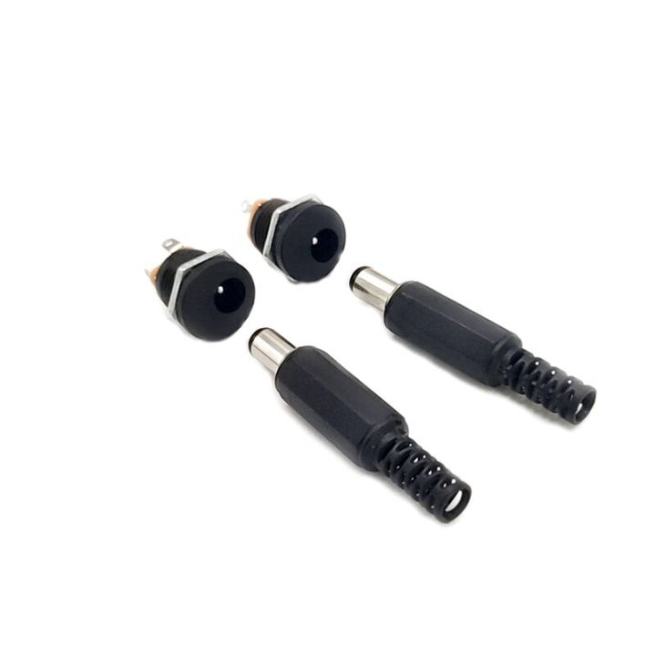dc-plastic-male-plug-12v-3a-5-5mm-x-2-1mm-dc022-power-socket-female-jack-screw-nut-panel-mounting-connector-5-5mm-2-1mm-dc022k-wires-leads-adapters