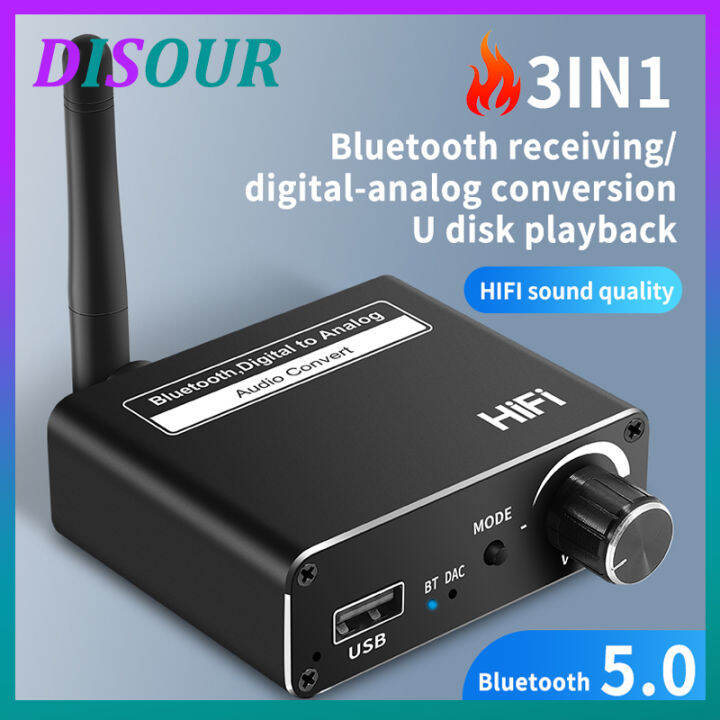 DISOUR 3 IN 1 DAC Bluetooth 5.0 Audio Receiver Coaxial Optical Fiber ...