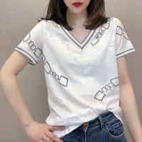 T-shirt for Womens Cotton Color Matching Minimalist Printed Round Neck Casual Short Sleeve Diamonds Patchwork Fashion Tops