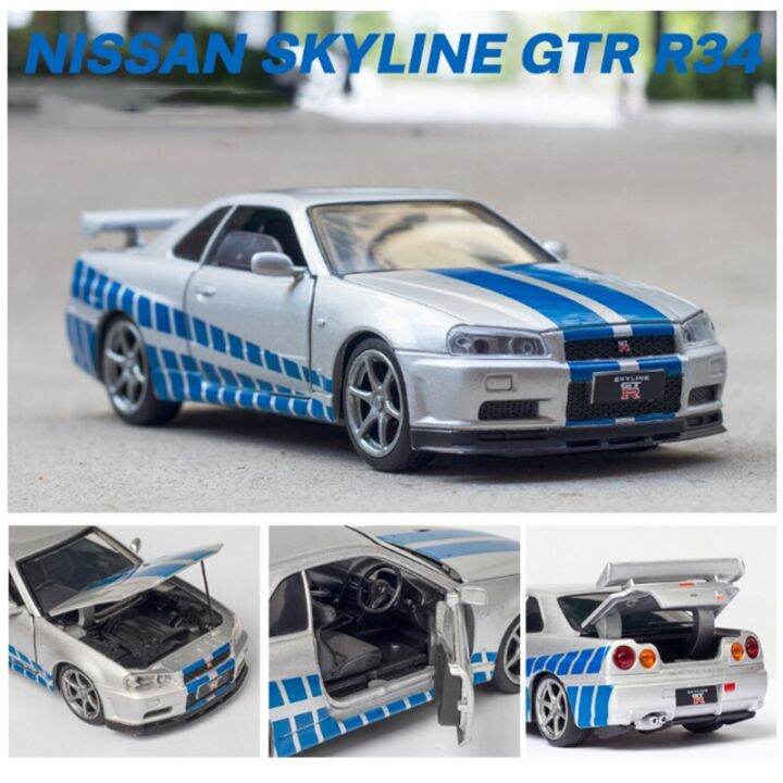 1-32-nissan-skyline-ares-gtr-r34-r35โมเดลรถของเล่นโลหะจำลองรถดึงกลับของเล่นเด็ก