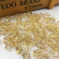 100pcs Gold edge transparent rose flower acrylic buttons for decoration handmade craft sewing accessories PT134