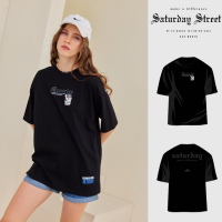 SATURDAY ยอดขาย No.1 เสื้อยืดโอเวอร์ไซส์ เสื้อแนวสตรีท Oversize streetwear  เสื้อยืดคอกลม สกรีนลาย สีดำ cotton 100