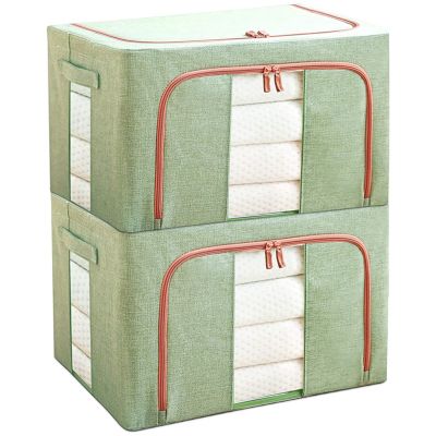 Stackable Storage Bins, Closet Organizer Boxes with Windows &amp; Zippers, Foldable Containers for Clothes, Set of 2