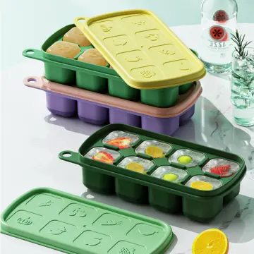 Silicone Freezer Tray Soup 4 Cubes Food Freezing Container Molds Ice Tray  With Lid DIY Frozen Packag Box Kitchen Bar Accessories