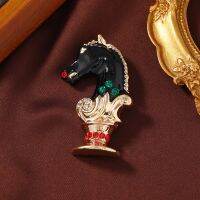 SHMIK Vintage Horse Chess Painting Enamel Brooches Pins For Women Classic Middle Drop Oil Crystal Animal Badges Accessories Drawing Painting Supplies